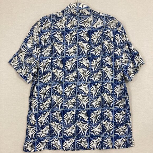 Nat Nast Blue White Leaf Print Silk Cotton Blend Short Sleeve Button Down Large - Picture 11 of 12